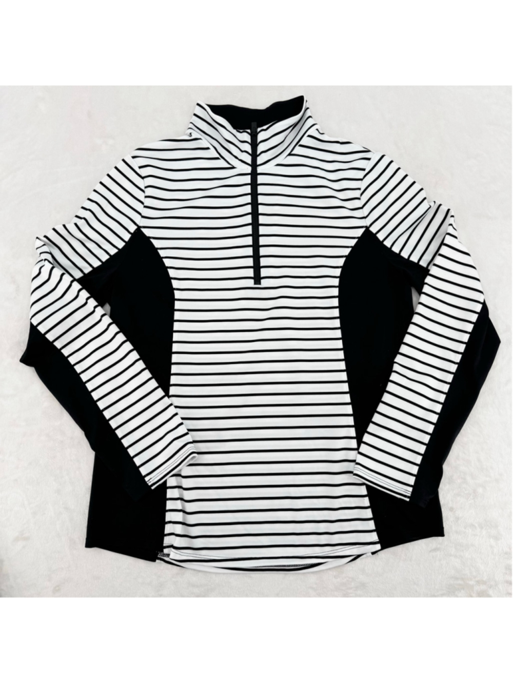 Chico's 1/4 Zip Top BONUS Tee Black & White Stripes Size 0/Small Casual Comfy